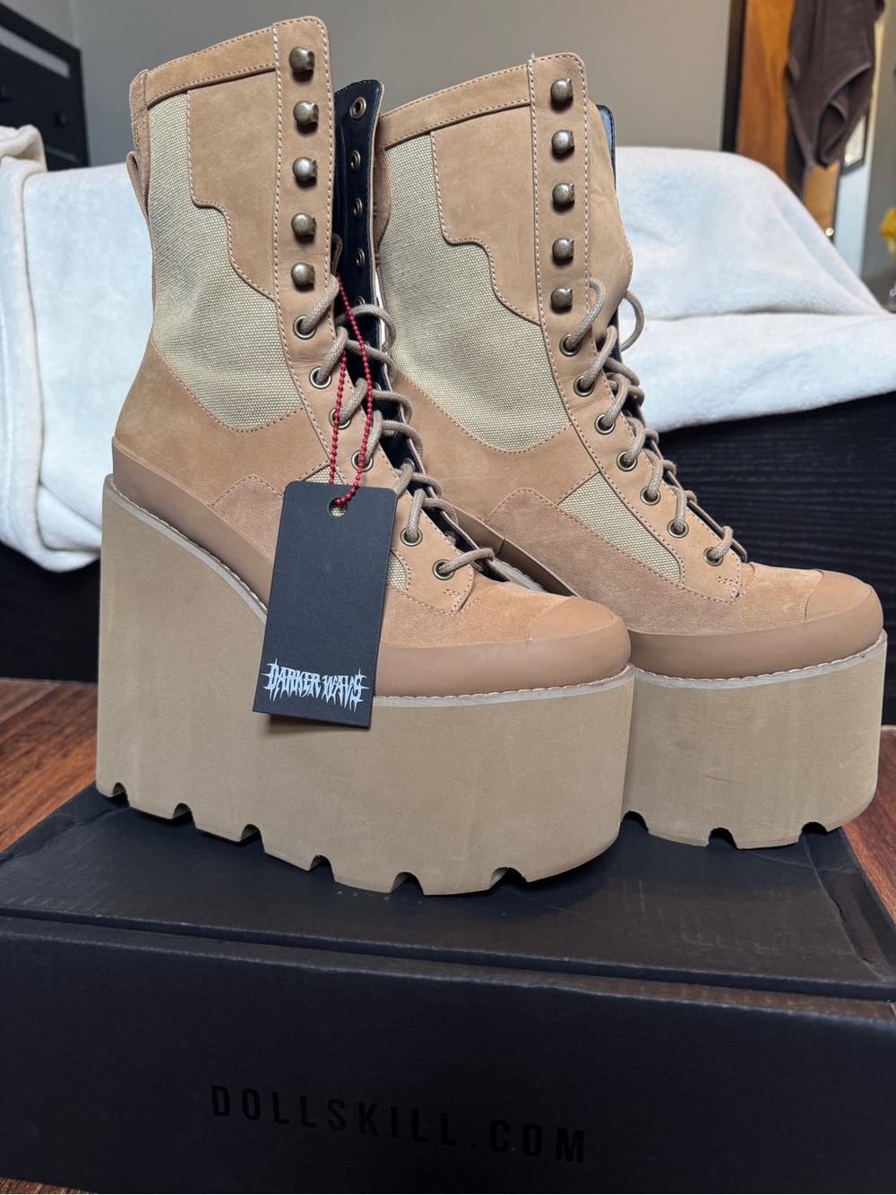 Darker Wavs Reverb Desert Leather Platform Traitor Boots - Sand -(Dolls Kill)